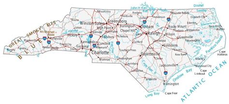 MAP Map of North Carolina with Cities